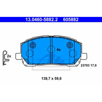Колодки тормозные дисковые для LEXUS RX(MCU15) <b>ATE 13.0460-5882.2 / 605882</b>