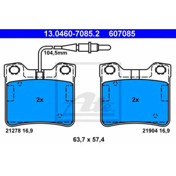 Колодки тормозные дисковые для MERCEDES V(638/2), VITO(638) <b>ATE 13.0460-7085.2 / 607085</b>