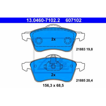 Колодки тормозные дисковые для VW TRANSPORTER(70XA, 70XB, 70XC, 70XD, 7DB, 7DK, 7DW) <b>ATE 13.0460-7102.2 / 607102</b>