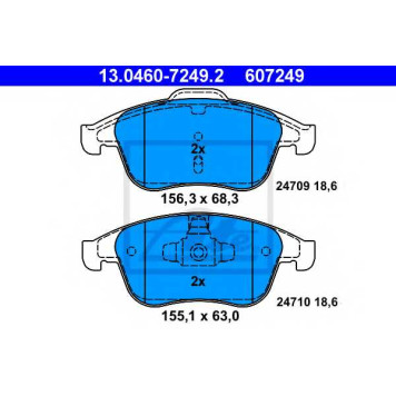 Колодки тормозные дисковые для RENAULT CLIO, GRAND, LAGUNA, LATITUDE, MEGANE, SCENIC <b>ATE 13.0460-7249.2 / 607249</b>