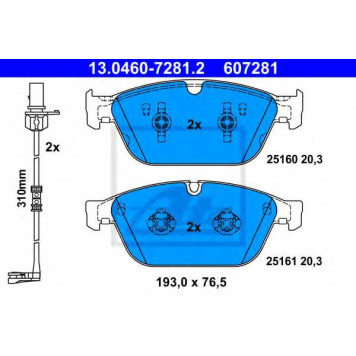 Колодки тормозные дисковые для AUDI A8(4H#), Q5(8R) <b>ATE 13.0460-7281.2 / 607281</b>