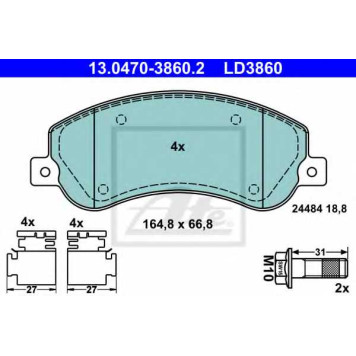 Колодки тормозные дисковые для VW AMAROK(2H#,S1B) <b>ATE 13.0470-3860.2 / LD3860</b>
