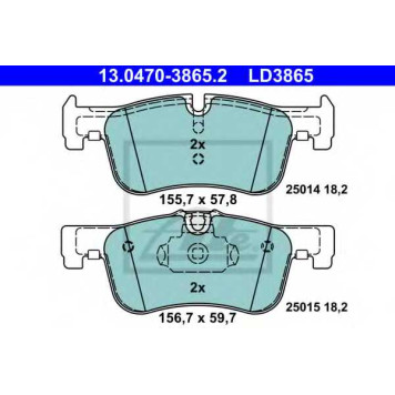 Колодки тормозные дисковые для BMW 1(F20,F21), 2(F22,F23,F87) <b>ATE 13.0470-3865.2 / LD3865</b>