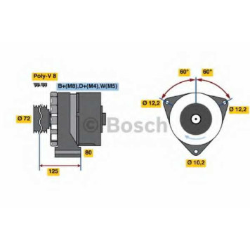 Генератор 80А для MAZ Serie 100, Serie 200 / MERCEDES ACCELO, ATEGO, AXOR, ECONIC, FlatNose, LK/LN2, LongNose, UNIMOG, VARIO <b>BOSCH 0 120 469 115</b>