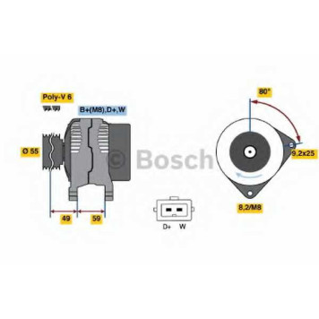 Генератор 90А для VW CADDY, CORRADO, GOLF, PASSAT, POLO, SHARAN, TRANSPORTER, VENTO <b>BOSCH 0 123 320 006</b>