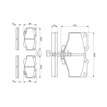 Колодки тормозные дисковые для TOYOTA 4 RUNNER, FORTUNER, HILUX, LAND CRUISER 90 / VW TARO <b>BOSCH 0 986 424 268</b>