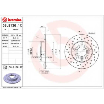 Тормозной диск BREMBO 08.9136.1X