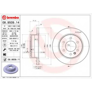 BREMBO 08950911 - диск тормозной задний 08.9509.11