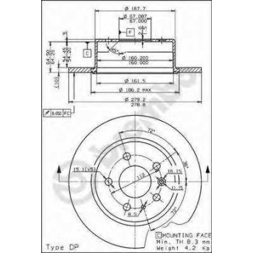 BREMBO 08139540 - диск тормозной задний 08.1395.40 (279x10) 5 отв