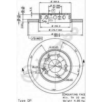 BREMBO 08475034 - диск тормозной передний 08.4750.34 (284х12) 5 отв