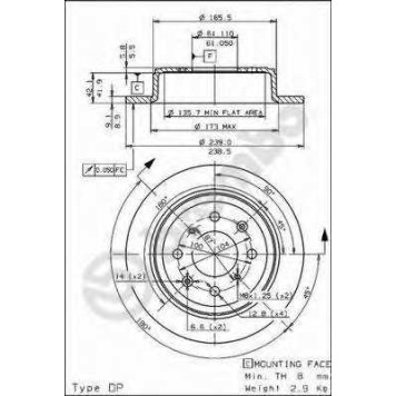 BREMBO 08571910 - диск тормозной задний 08.5719.10 (239х9) 4 отв