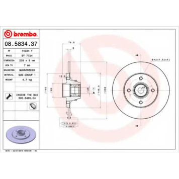 Тормозной диск BREMBO 08.5834.37