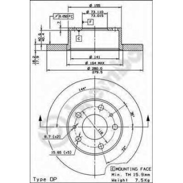 Тормозной диск BREMBO 08.5905.14