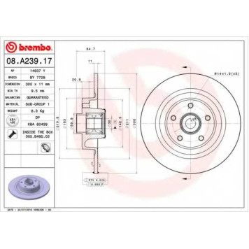 Тормозной диск BREMBO 08.A239.17