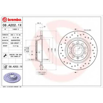 BREMBO 08A2021X - диск тормозной задний 08.A202.1X