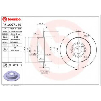 Тормозной диск BREMBO 08.A273.11