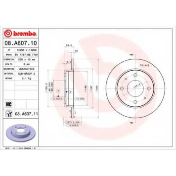 Тормозной диск BREMBO 08.A607.11