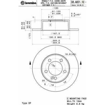 Тормозной диск BREMBO 08.A651.10