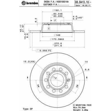 BREMBO 08B41311 - диск тормозной задний 08.B413.11