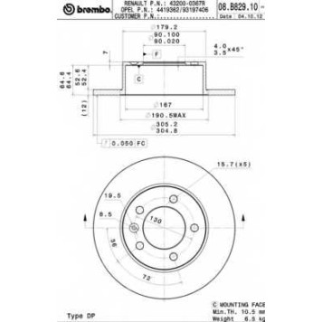 Тормозной диск BREMBO 08.B829.10