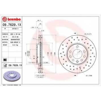 Тормозной диск BREMBO 09.7629.1X