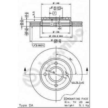 Диск тормозной перед FORD FOCUS 98-05 / FUSION 1.4 / 1.6 01- <b>BREMBO 09.7806.11</b>