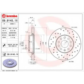 Тормозной диск BREMBO 09.9145.1X