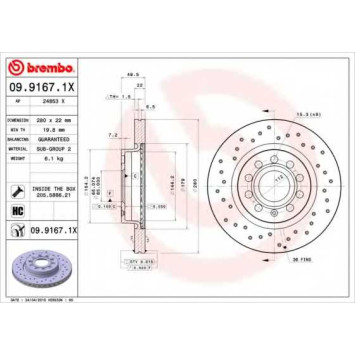 Тормозной диск BREMBO 09.9167.1X