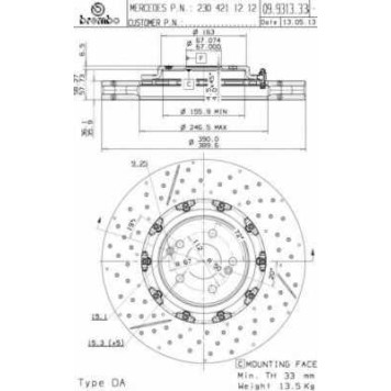 BREMBO 09931333 - диск тормозной передний 09.9313.33