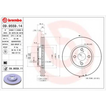 Тормозной диск BREMBO 09.9559.11