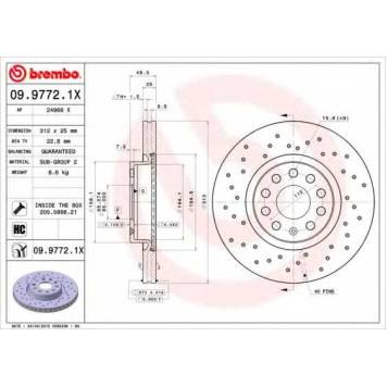 BREMBO 0997721X - диск тормозной передний 09.9772.1X