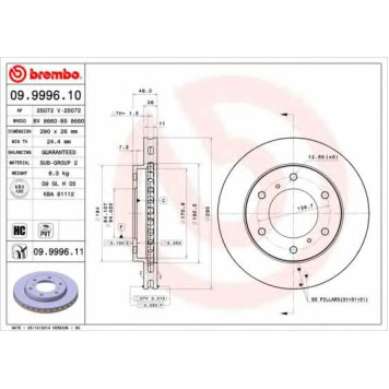 Тормозной диск BREMBO 09.9996.11