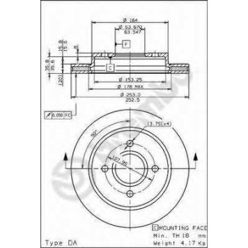 BREMBO 09570810 - диск тормозной задний 09.5708.10 (253х20) 4 отв