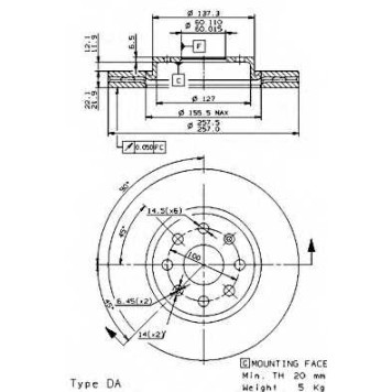 BREMBO 09584334 - диск тормозной передний 09.5843.34 (257х22) 4 отв