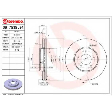 BREMBO 09793924 - диск тормозной передний 09.7939.24 (276х24) 5 отв