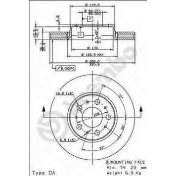 BREMBO 09863311 - диск тормозной передний 09.8633.11 (286х26) 5 отв