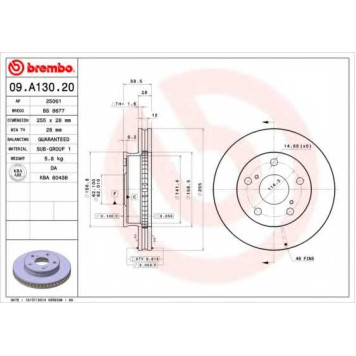 Тормозной диск BREMBO 09.A130.20