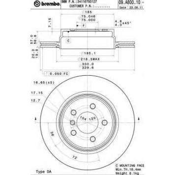 Тормозной диск BREMBO 09.A800.11