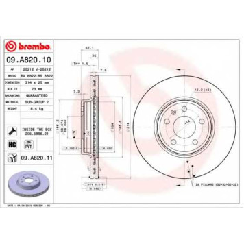 BREMBO 09A82011 - диск тормозной передний 09.A820.11 (314х25) 5 отв