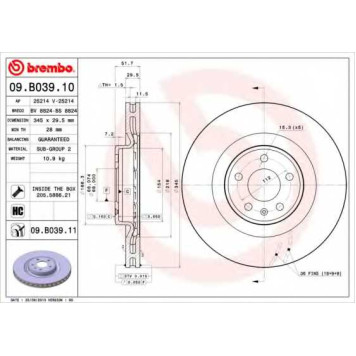 Тормозной диск BREMBO 09.B039.10