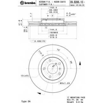 BREMBO 09B26611 - диск тормозной передний 09.B266.11