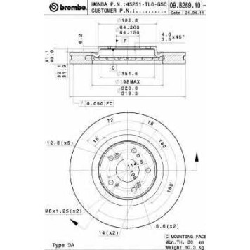 Тормозной диск BREMBO 09.B269.10