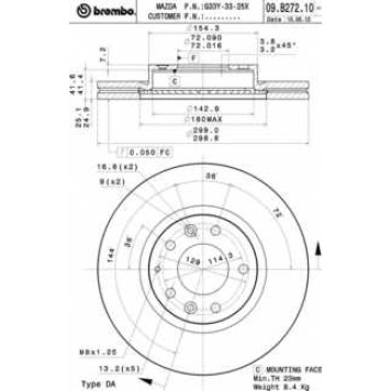 BREMBO 09B27210 - диск тормозной передний 09.B272.10 (299х25) 5 отв