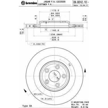 BREMBO 09B31211 - диск тормозной задний 09.B312.11