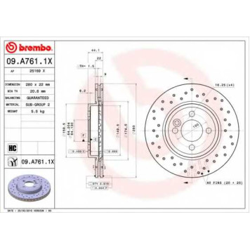 Тормозной диск BREMBO 09.A761.1X