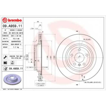 BREMBO 09A95911 - диск тормозной задний 09.A959.11