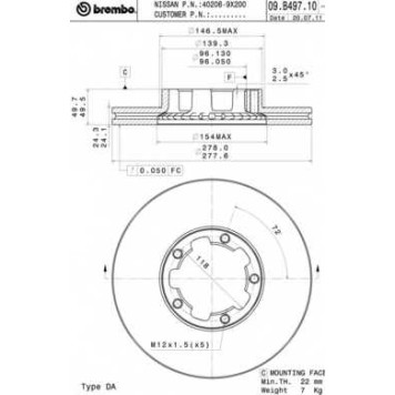 BREMBO 09B49710 - диск тормозной передний 09.B497.10