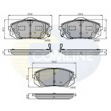 Колодки тормозные дисковые передний для HYUNDAI i40 CW, i40, ix35 / KIA CADENZA, CARENS, SPORTAGE <b>COMLINE CBP31768 / 24501, 24502, 24503</b>