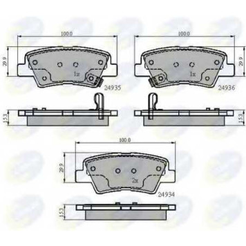 Колодки тормозные дисковые задний для HYUNDAI SONATA, TUCSON, VELOSTER / KIA OPIRUS, SOUL / SSANGYONG ACTYON SPORTS, KORANDO <b>COMLINE CBP32023 / 24934, 24935, 24936</b>