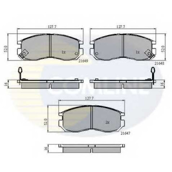 Колодки тормозные дисковые передний для CHRYSLER SEBRING / HONDA ACCORD / HYUNDAI SANTAMO / MITSUBISHI COLT, ECLIPSE, FTO, GALANT, LANCER, SANTAMO, SPACE RUNNER, SPACE <b>COMLINE CBP3363 / 21647, 21648, 21649</b>
